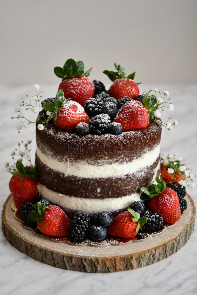 Chocolate Naked Cake With Cream And Fruits Klysa 